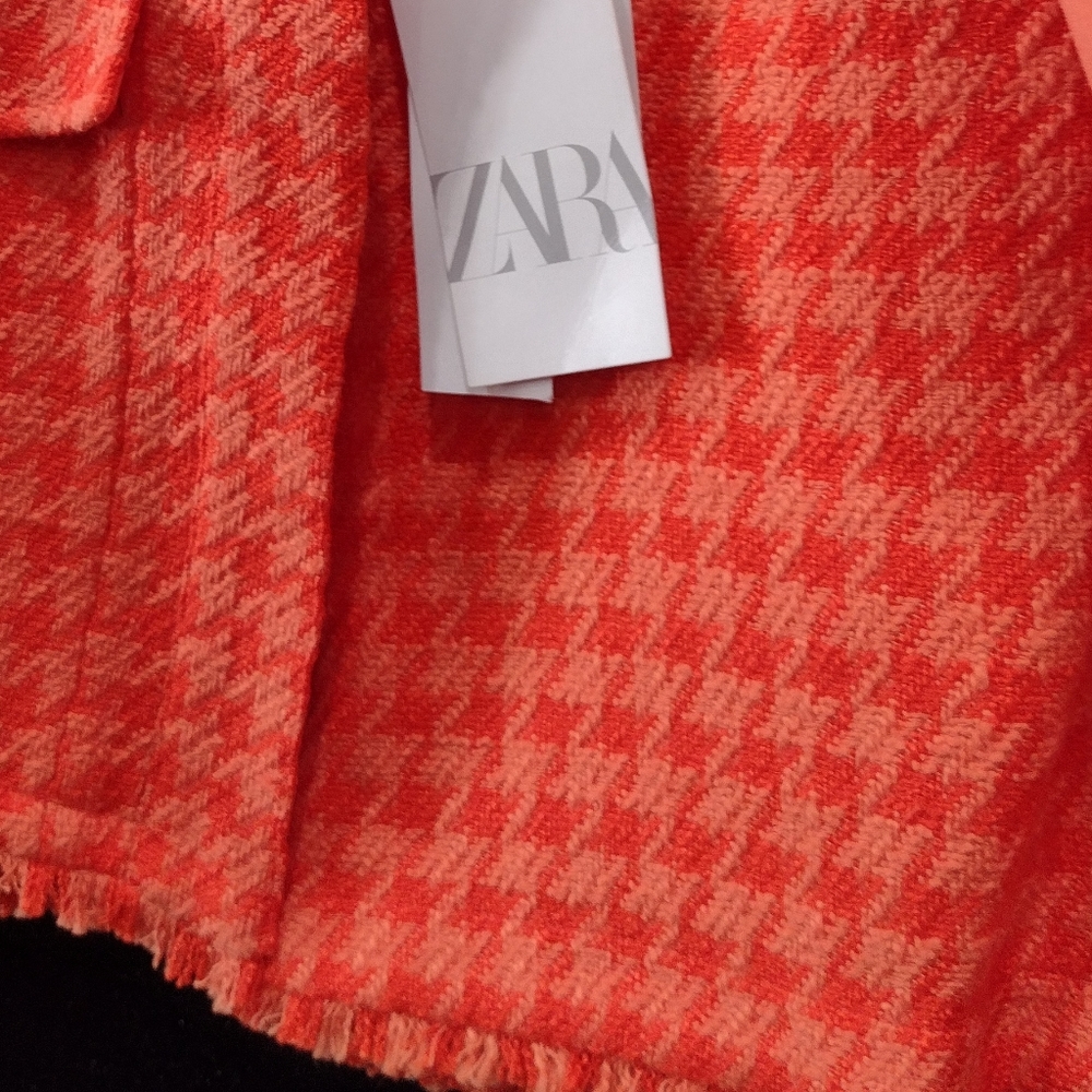 ZARA Hot Burnt Sienna Orange Spring Colour Chanel Vouge  Houndstooth Tweed NWT - Picture 12 of 15